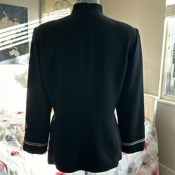 Karen Kane Vintage Wool Mock  Neck Fitted Blazer With Embroidery & Metal Buttons - Picture 8 of 13